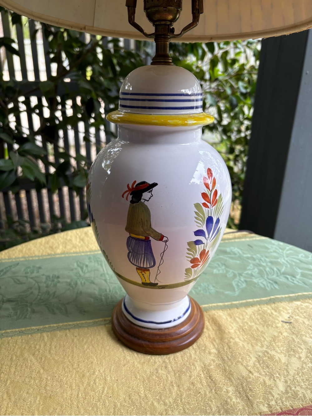 Henriot Quimper French  Hand Painted Table Lamp with Breton Man  Motif